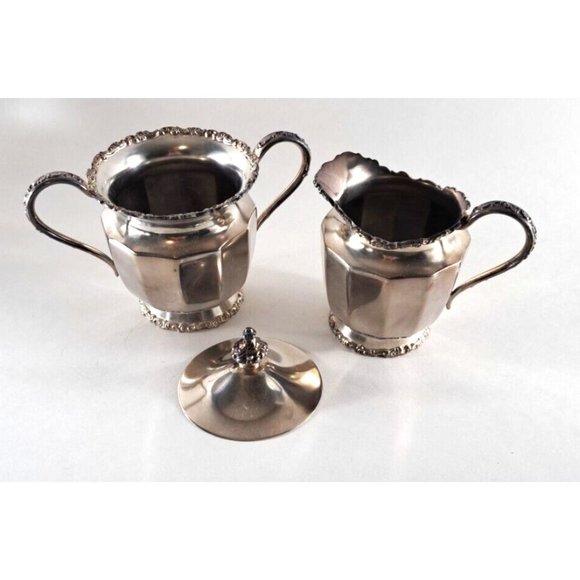 Antique Van Bergh Tea Service Quadruple Silver Plate Pot Creamer Sugar #15 - Picture 5 of 8